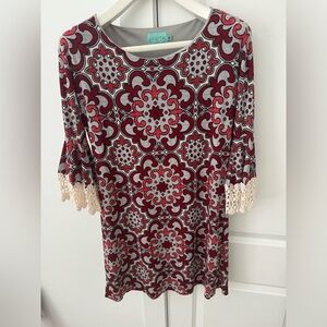 Judith March Lined Bell Crochet Sleeve Sheath Dress